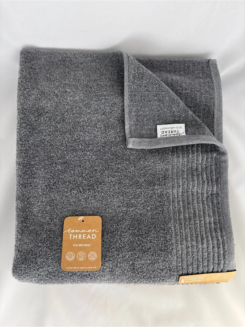 NWT 2Pc Common Thread Bamboo Eco-Melange Charcoal Grey Bath Towels